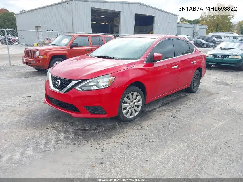 3N1AB7AP4HL693322 2017 Nissan Sentra Sv