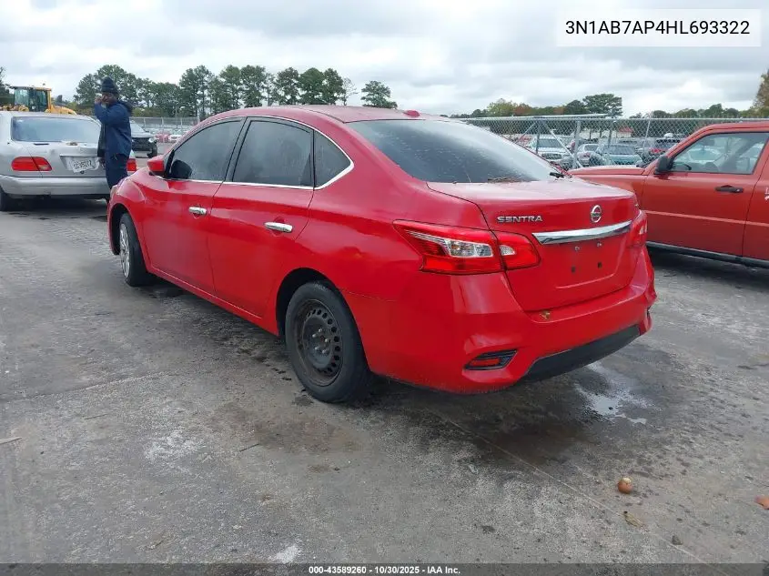 3N1AB7AP4HL693322 2017 Nissan Sentra Sv
