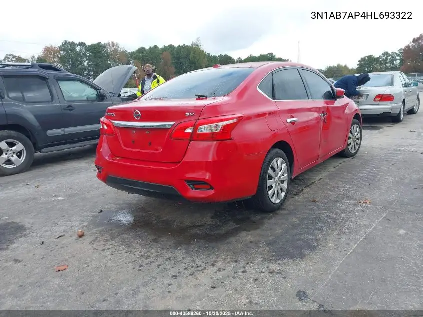 3N1AB7AP4HL693322 2017 Nissan Sentra Sv