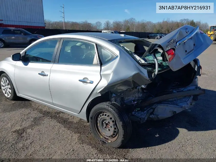 3N1AB7AP8HY216931 2017 Nissan Sentra Sv