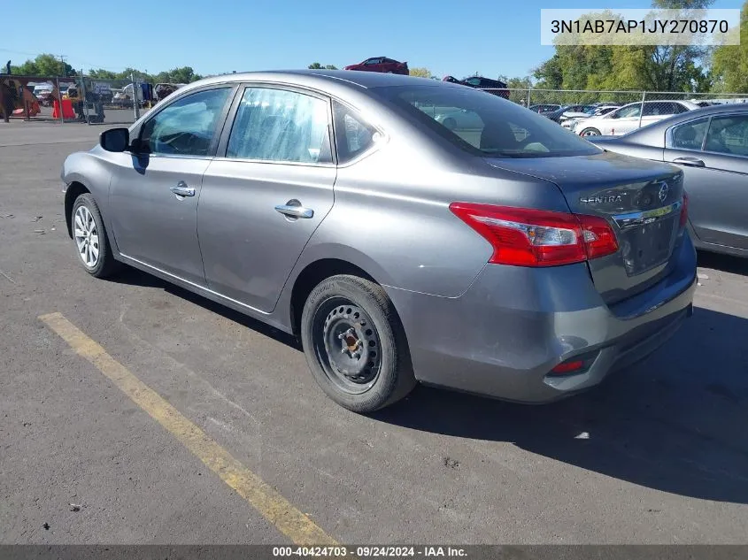 2018 Nissan Sentra S VIN: 3N1AB7AP1JY270870 Lot: 40424703