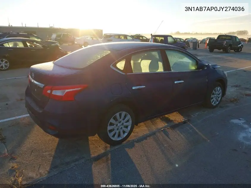 3N1AB7AP0JY274036 2018 Nissan Sentra S