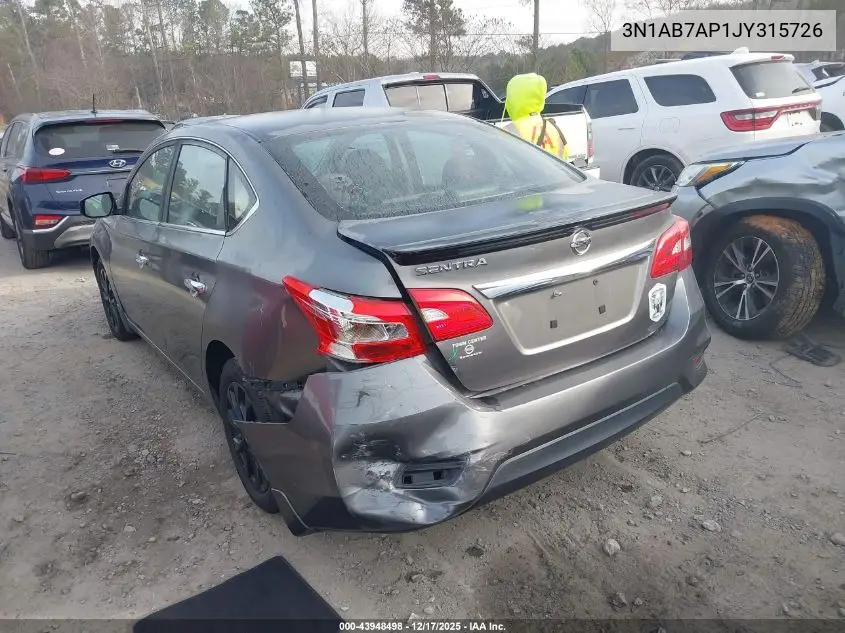 3N1AB7AP1JY315726 2018 Nissan Sentra S