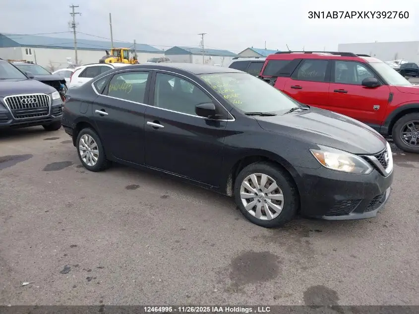 3N1AB7APXKY392760 2019 Nissan Sentra 1.8 S/1.8 Sv