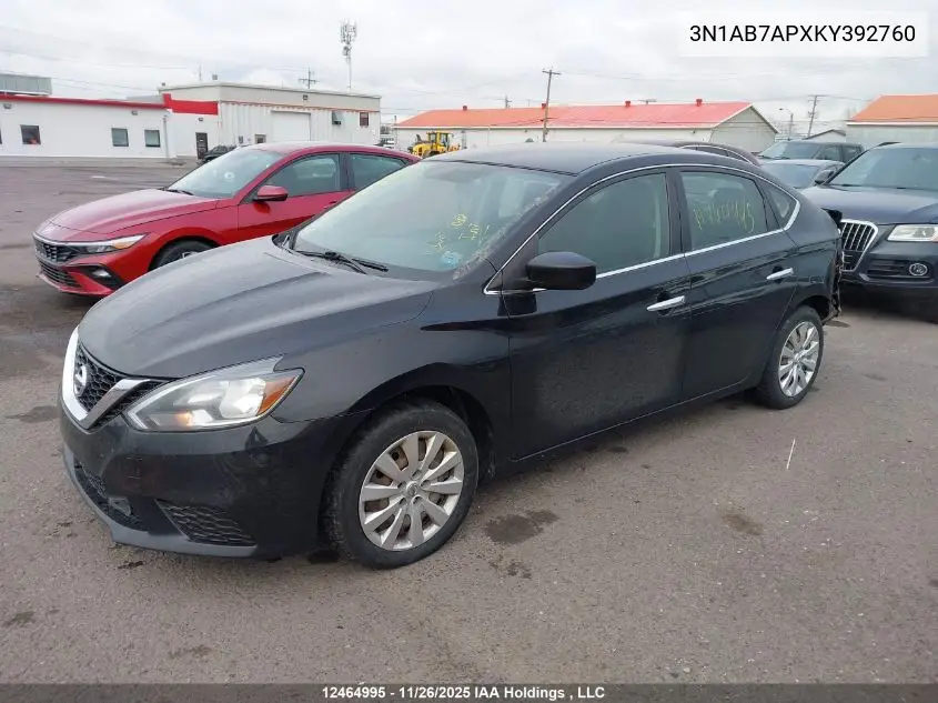 3N1AB7APXKY392760 2019 Nissan Sentra 1.8 S/1.8 Sv