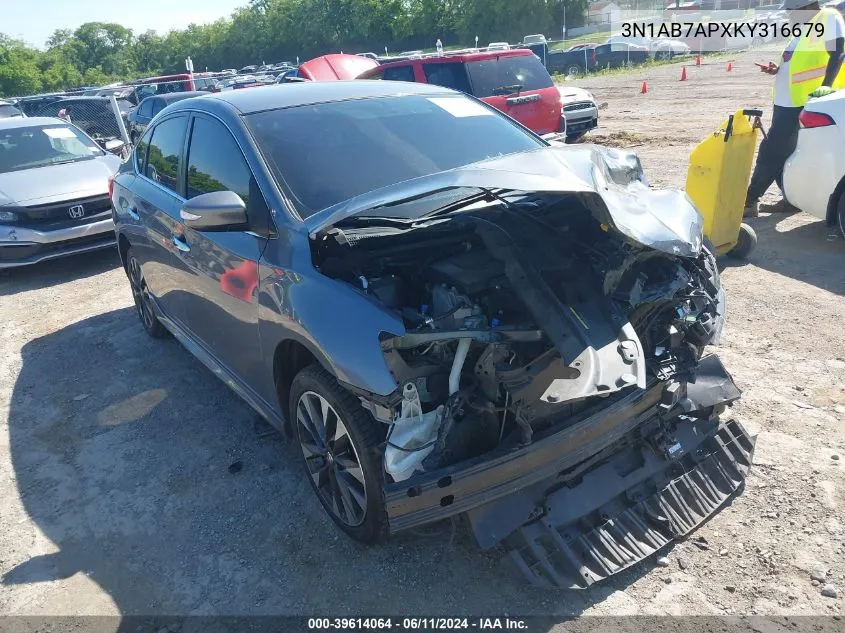 2019 Nissan Sentra Sr VIN: 3N1AB7APXKY316679 Lot: 39614064