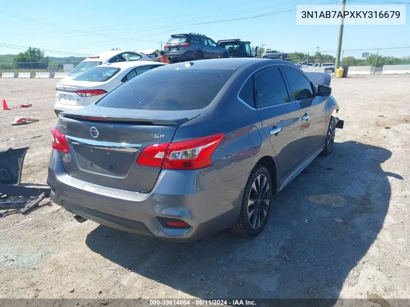 2019 Nissan Sentra Sr VIN: 3N1AB7APXKY316679 Lot: 39614064