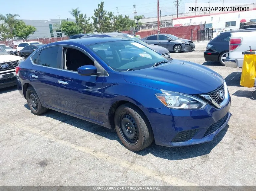 2019 Nissan Sentra S VIN: 3N1AB7AP2KY304008 Lot: 39830692