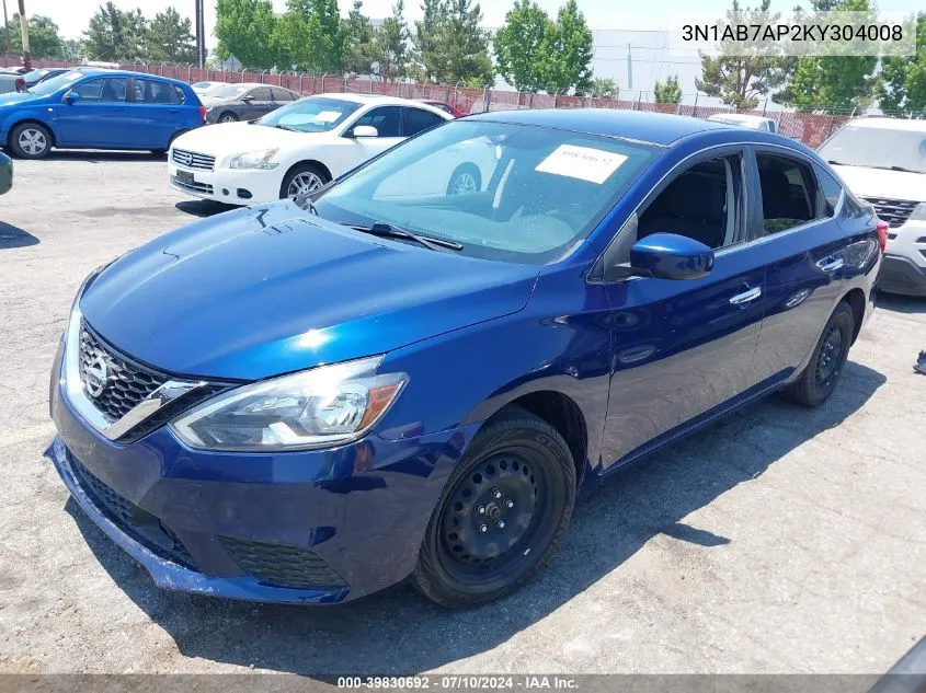 2019 Nissan Sentra S VIN: 3N1AB7AP2KY304008 Lot: 39830692