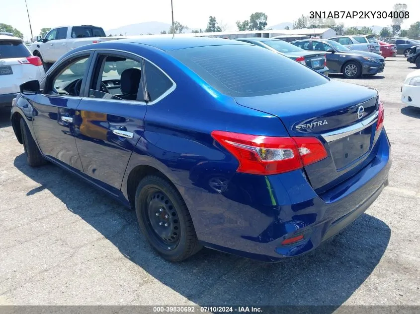 2019 Nissan Sentra S VIN: 3N1AB7AP2KY304008 Lot: 39830692