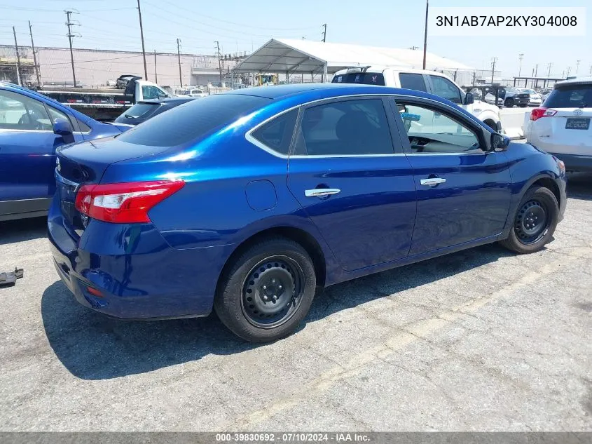 3N1AB7AP2KY304008 2019 Nissan Sentra S