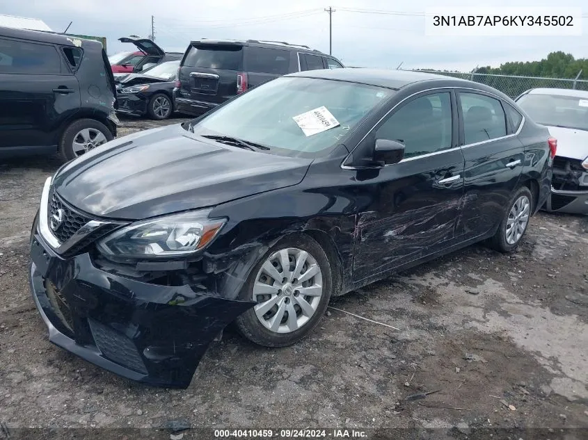 2019 Nissan Sentra S VIN: 3N1AB7AP6KY345502 Lot: 40410459