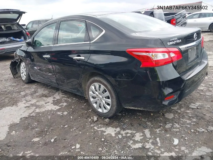 2019 Nissan Sentra S VIN: 3N1AB7AP6KY345502 Lot: 40410459