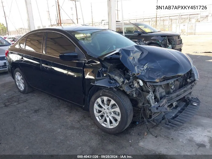 2019 Nissan Sentra Sv VIN: 3N1AB7APXKY451726 Lot: 40431326