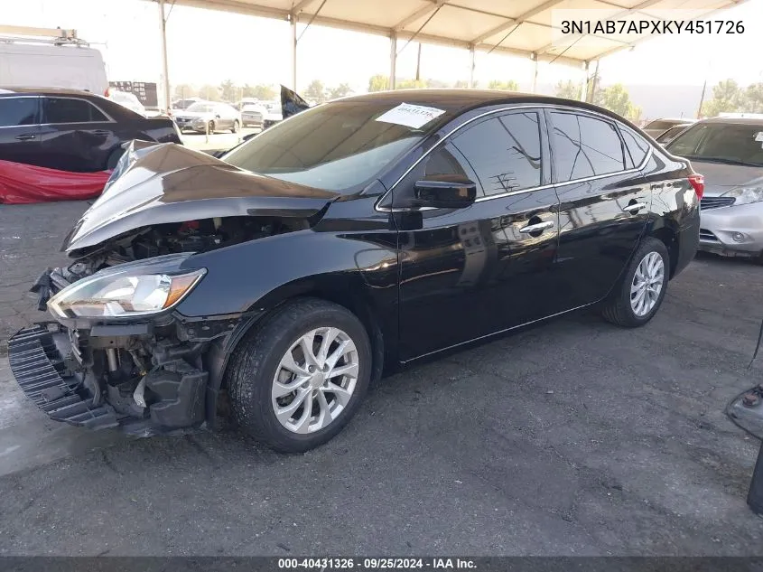 3N1AB7APXKY451726 2019 Nissan Sentra Sv