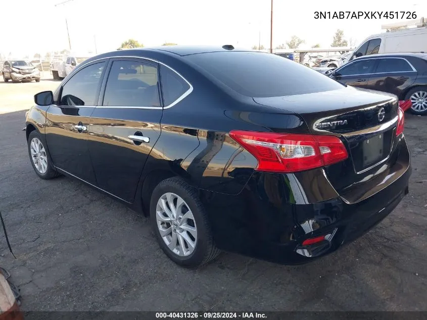 3N1AB7APXKY451726 2019 Nissan Sentra Sv