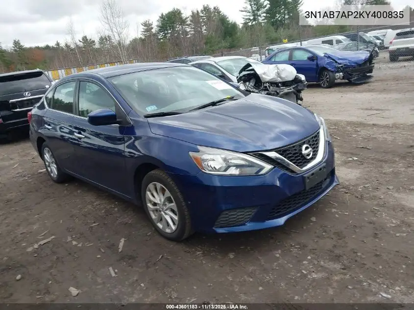 3N1AB7AP2KY400835 2019 Nissan Sentra Sv