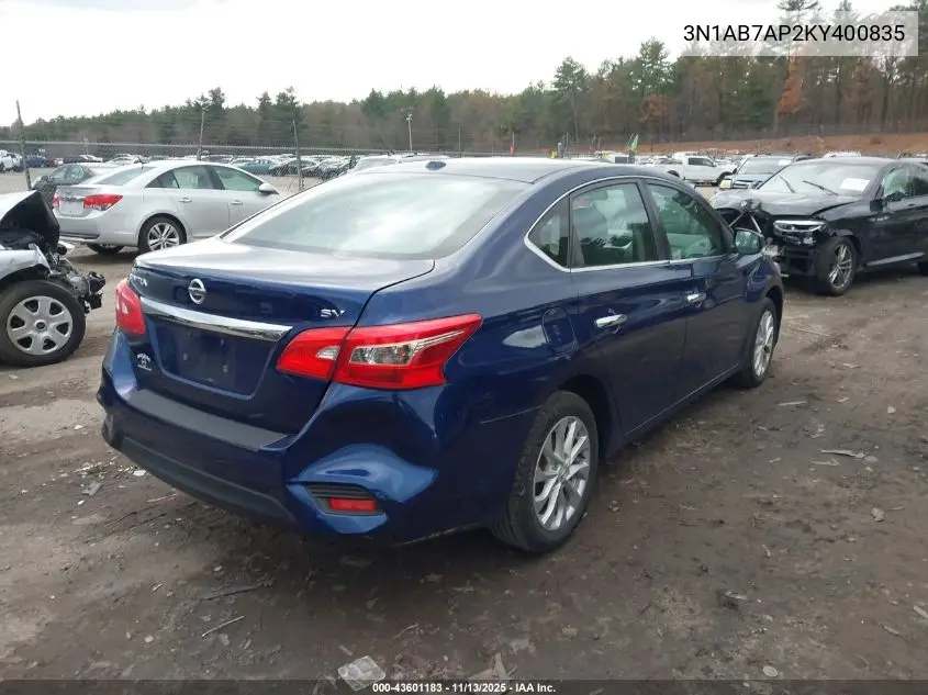 3N1AB7AP2KY400835 2019 Nissan Sentra Sv