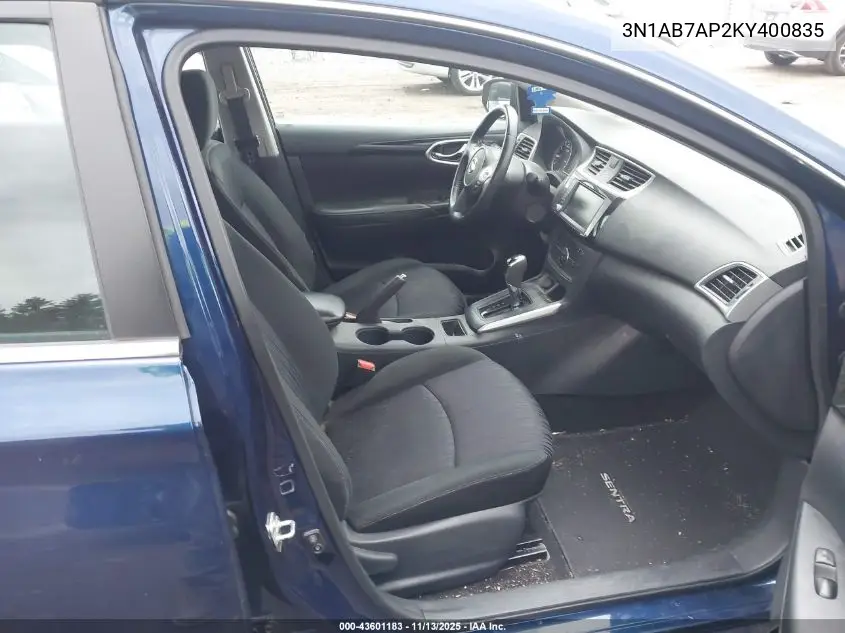 3N1AB7AP2KY400835 2019 Nissan Sentra Sv