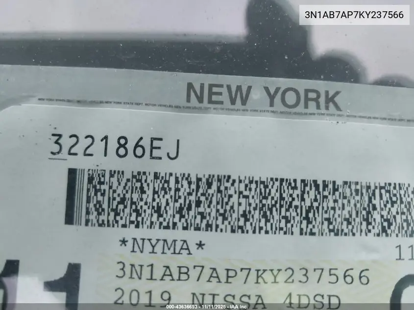 3N1AB7AP7KY237566 2019 Nissan Sentra Sv