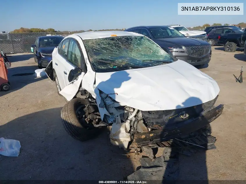 3N1AB7AP8KY310136 2019 Nissan Sentra Sv