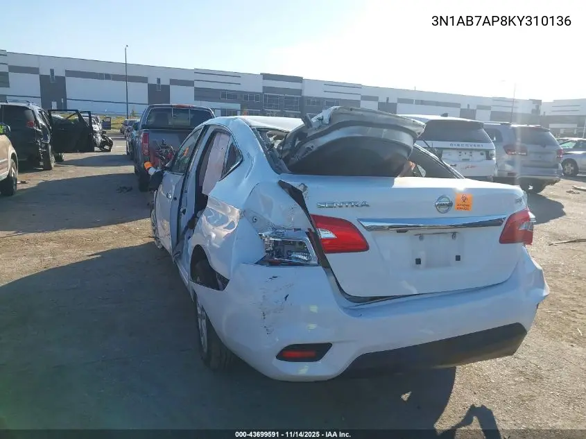 3N1AB7AP8KY310136 2019 Nissan Sentra Sv