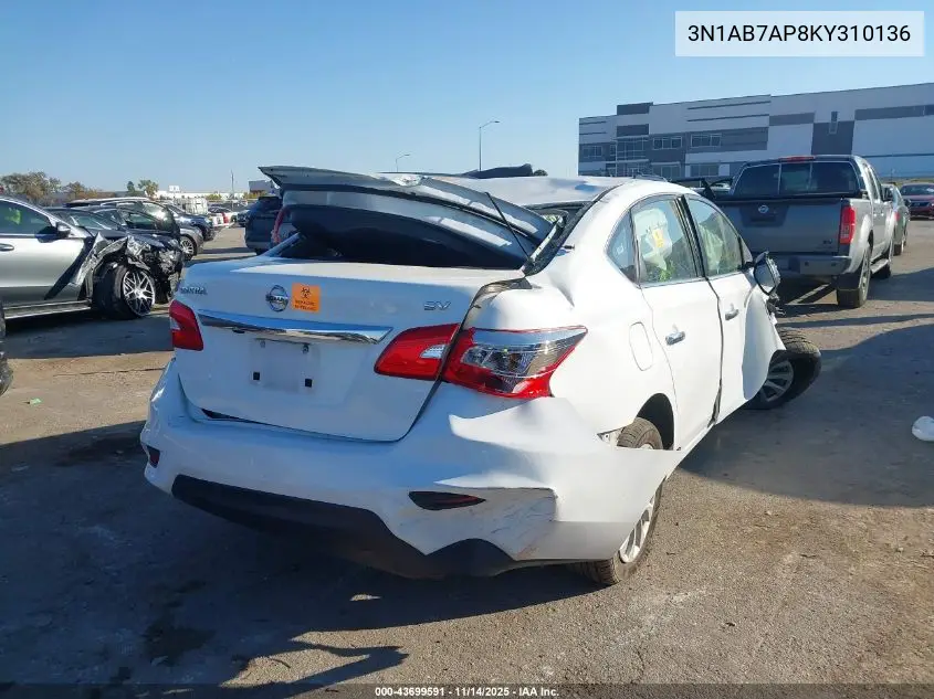3N1AB7AP8KY310136 2019 Nissan Sentra Sv