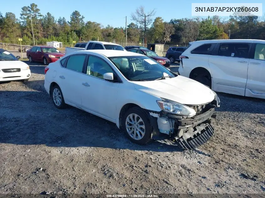 3N1AB7AP2KY260608 2019 Nissan Sentra Sv