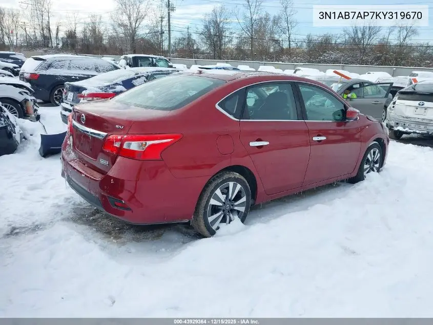 3N1AB7AP7KY319670 2019 Nissan Sentra Sv