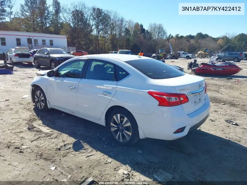 3N1AB7AP7KY422412 2019 Nissan Sentra Sv