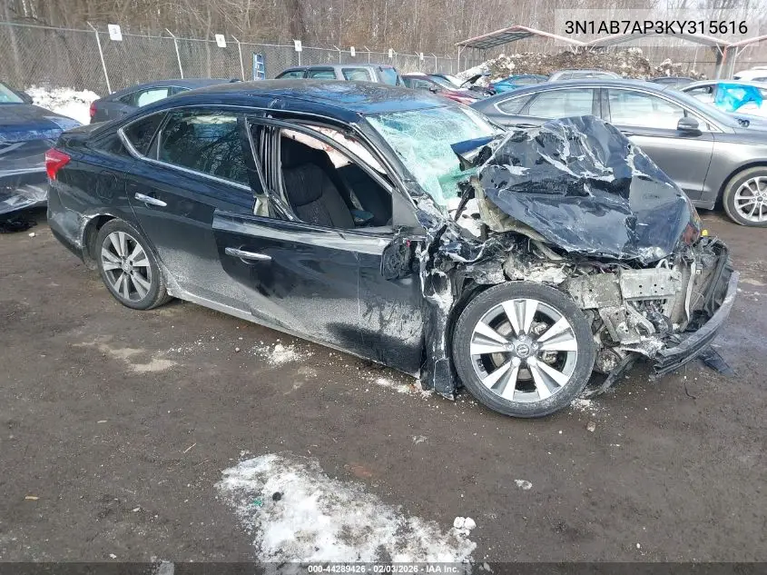 3N1AB7AP3KY315616 2019 Nissan Sentra Sv