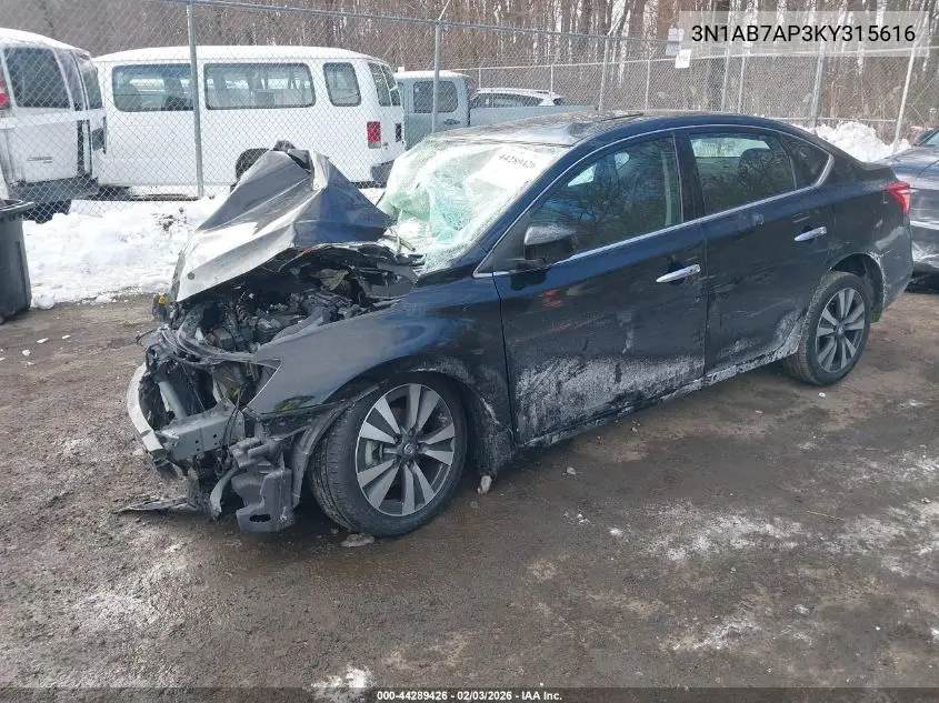 3N1AB7AP3KY315616 2019 Nissan Sentra Sv