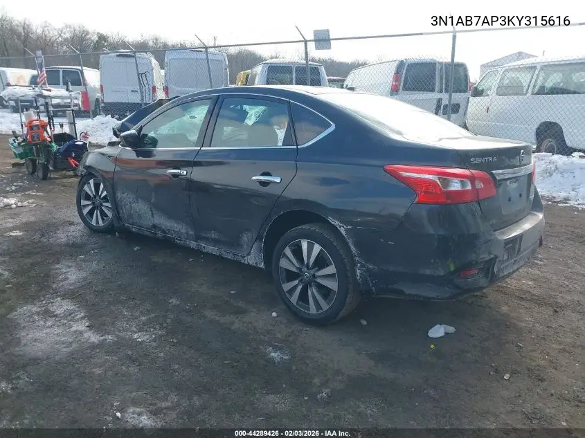 3N1AB7AP3KY315616 2019 Nissan Sentra Sv