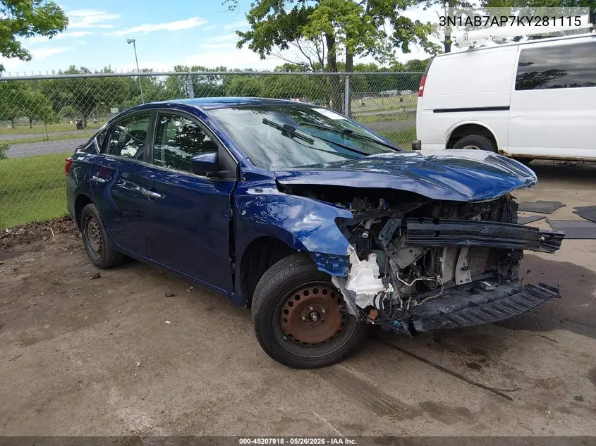 3N1AB7AP7KY281115 2019 Nissan Sentra Sv