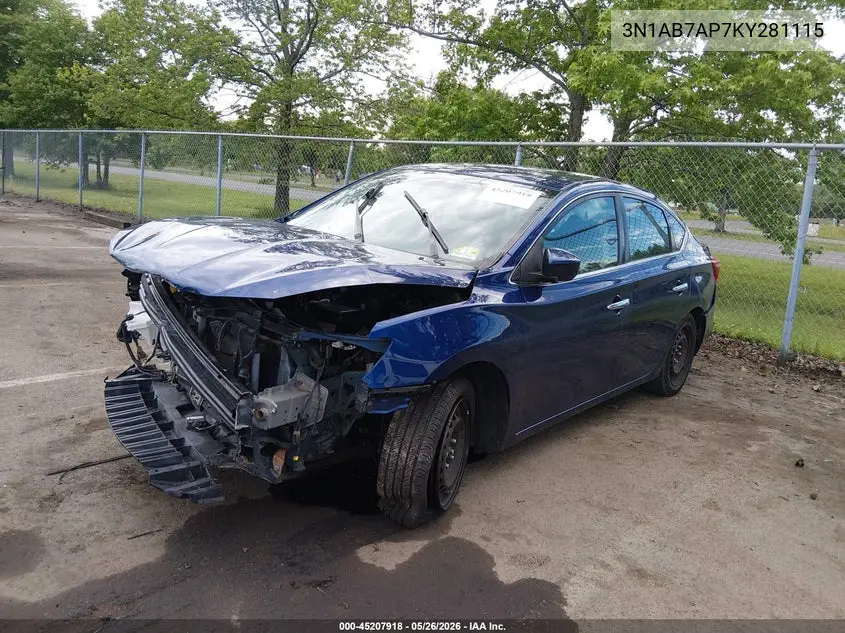 3N1AB7AP7KY281115 2019 Nissan Sentra Sv