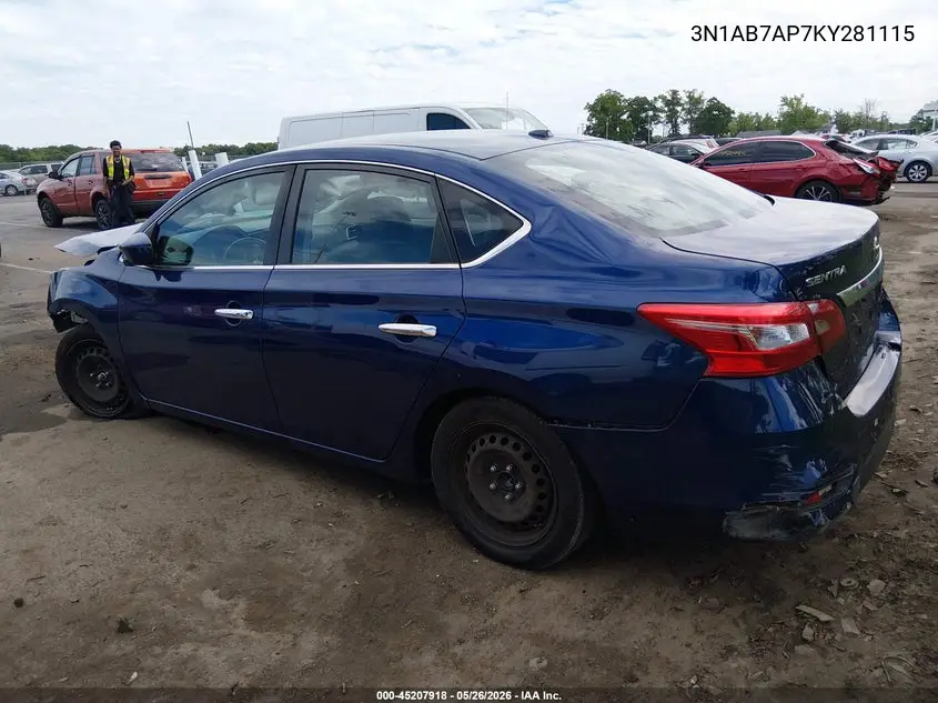 3N1AB7AP7KY281115 2019 Nissan Sentra Sv
