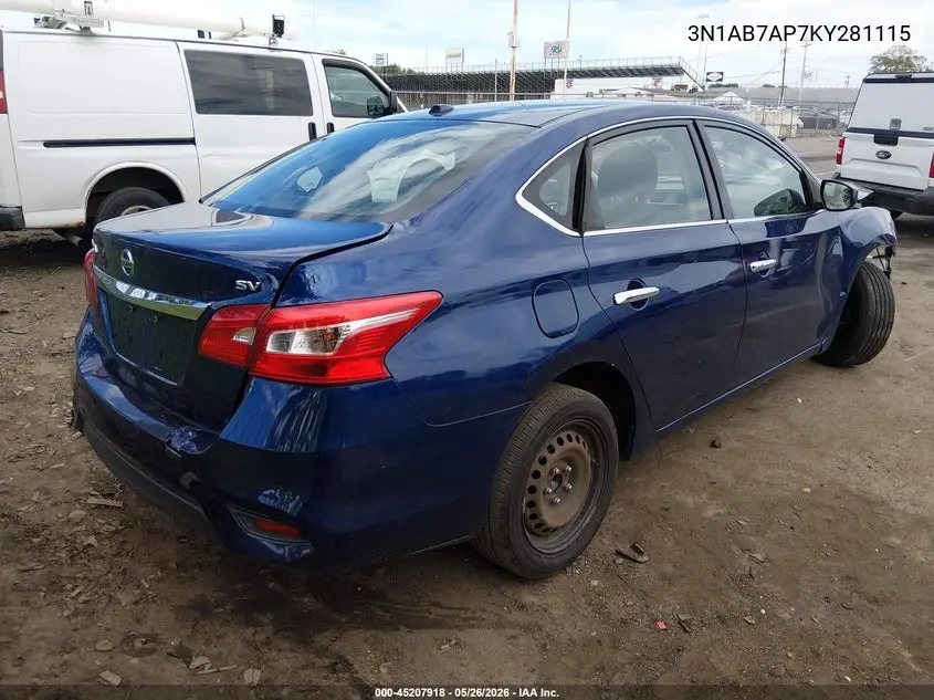 3N1AB7AP7KY281115 2019 Nissan Sentra Sv