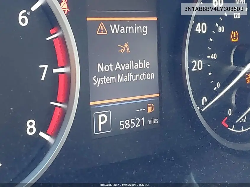 3N1AB8BV4LY308503 2020 Nissan Sentra S Xtronic Cvt