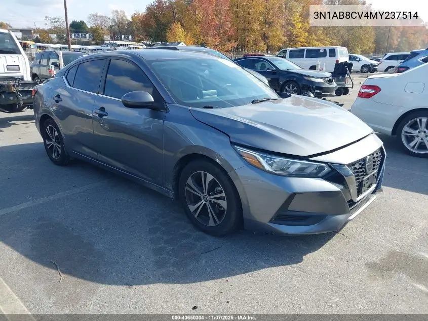 3N1AB8CV4MY237514 2021 Nissan Sentra Sv Xtronic Cvt