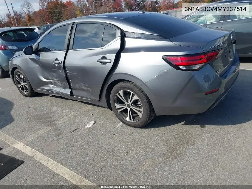 3N1AB8CV4MY237514 2021 Nissan Sentra Sv Xtronic Cvt
