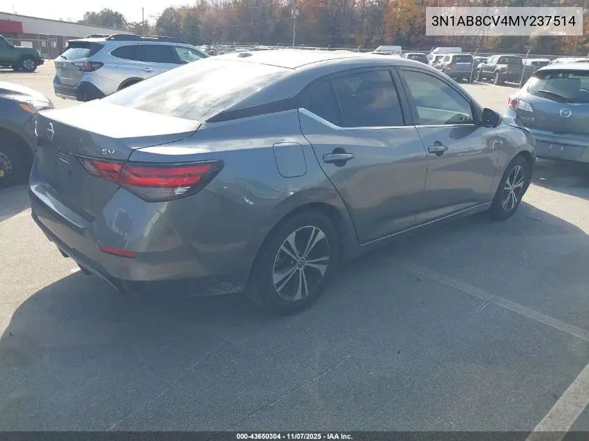 3N1AB8CV4MY237514 2021 Nissan Sentra Sv Xtronic Cvt