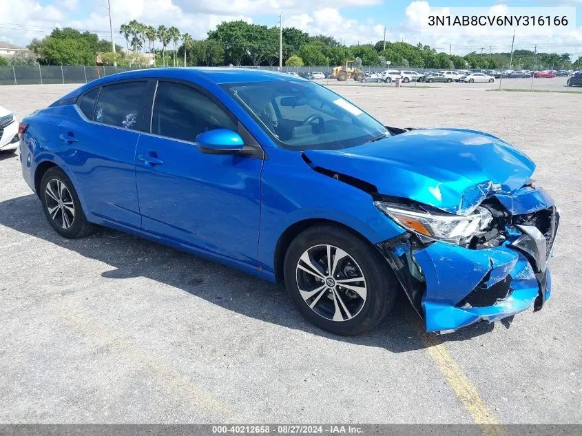 3N1AB8CV6NY316166 2022 Nissan Sentra Sv Xtronic Cvt