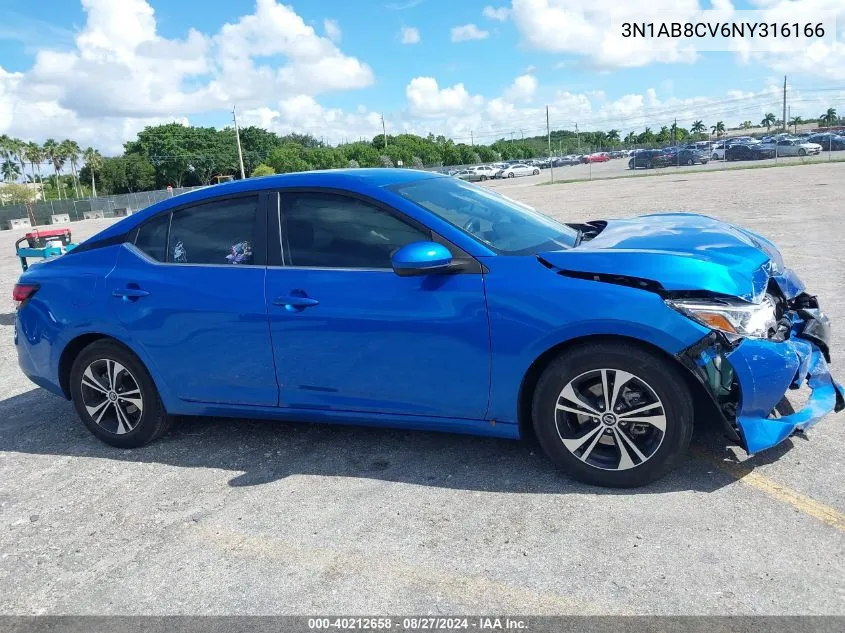 3N1AB8CV6NY316166 2022 Nissan Sentra Sv Xtronic Cvt