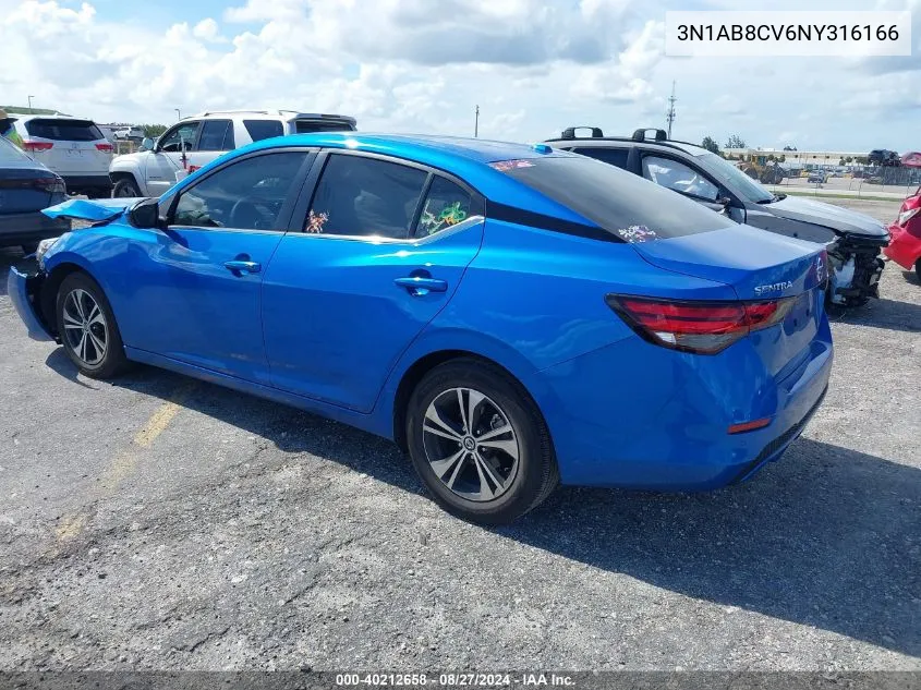 3N1AB8CV6NY316166 2022 Nissan Sentra Sv Xtronic Cvt