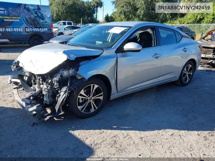 3N1AB8CV1NY242459 2022 Nissan Sentra Sv Xtronic Cvt