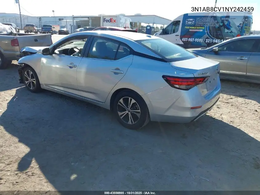 3N1AB8CV1NY242459 2022 Nissan Sentra Sv Xtronic Cvt