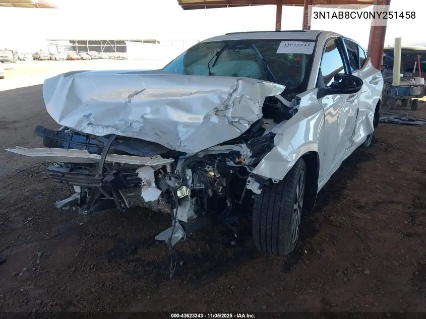 3N1AB8CV0NY251458 2022 Nissan Sentra Sv Xtronic Cvt