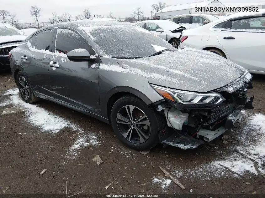 3N1AB8CVXNY309852 2022 Nissan Sentra Sv Xtronic Cvt