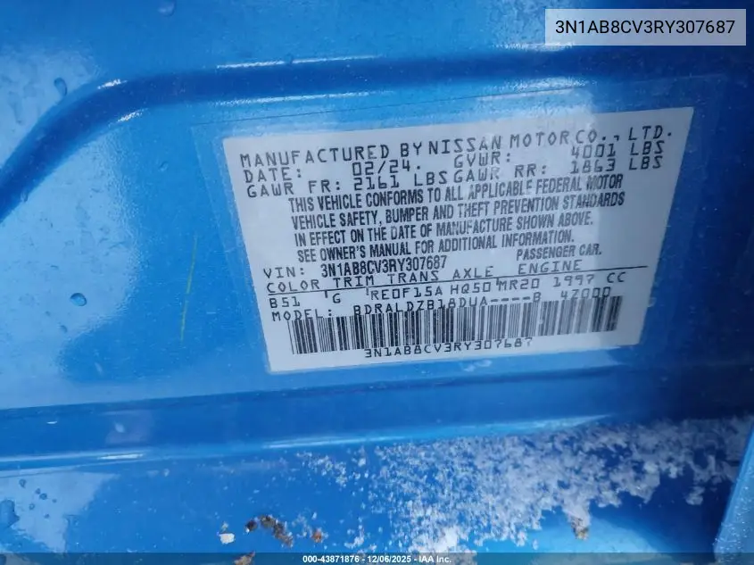 3N1AB8CV3RY307687 2024 Nissan Sentra Sv Xtronic Cvt