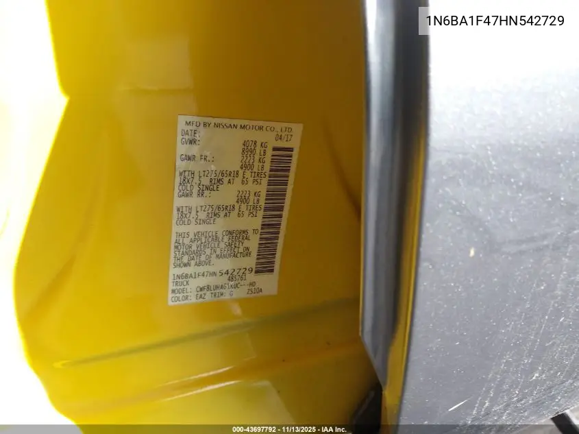 1N6BA1F47HN542729 2017 Nissan Titan Xd Pro-4X Diesel